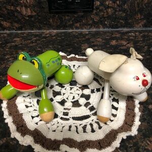 Vintage Wooden Toys Frog and Rabbit Bunny Cute Retro Toys